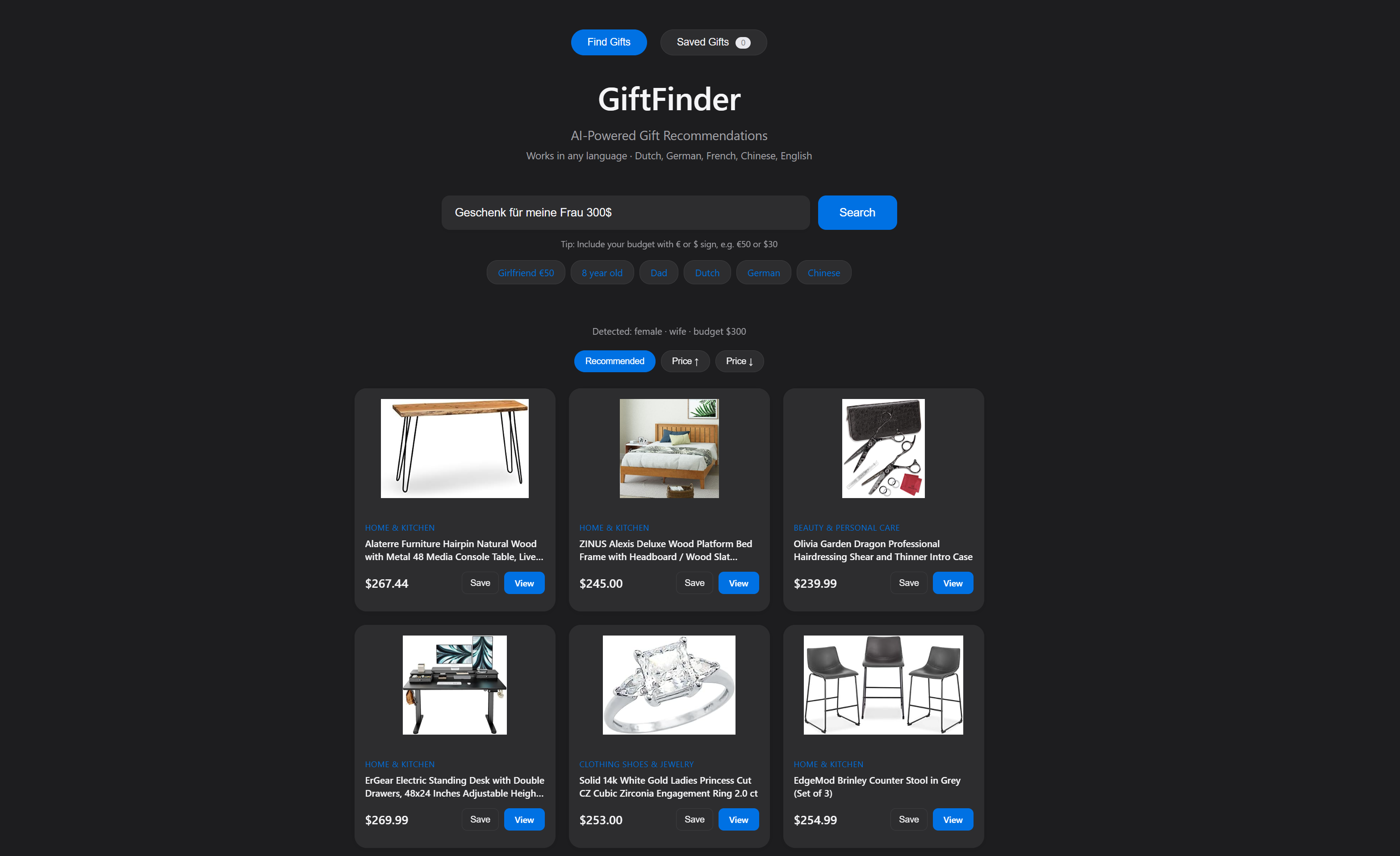 AI Gift Recommender results