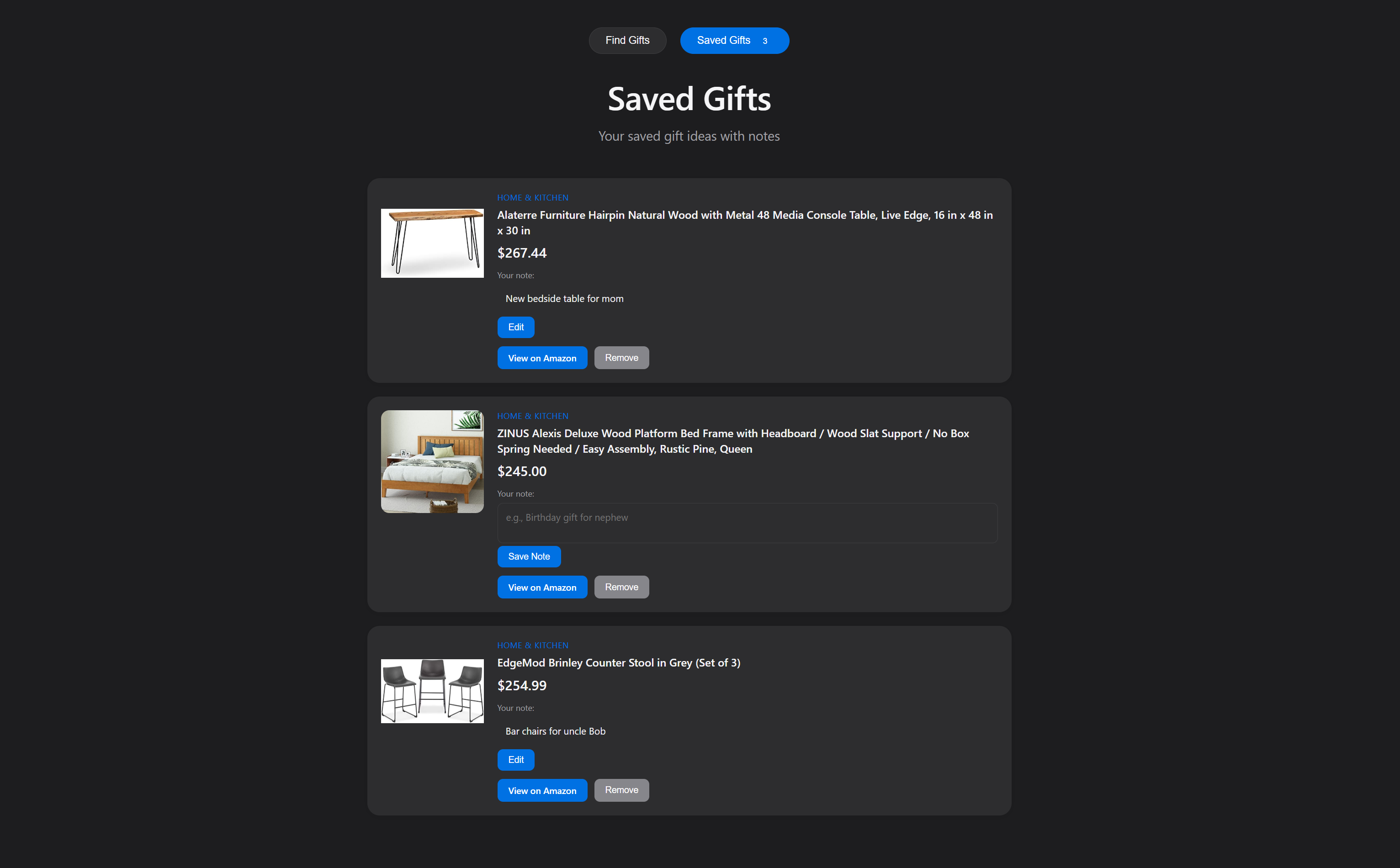 AI Gift Recommender saved gifts