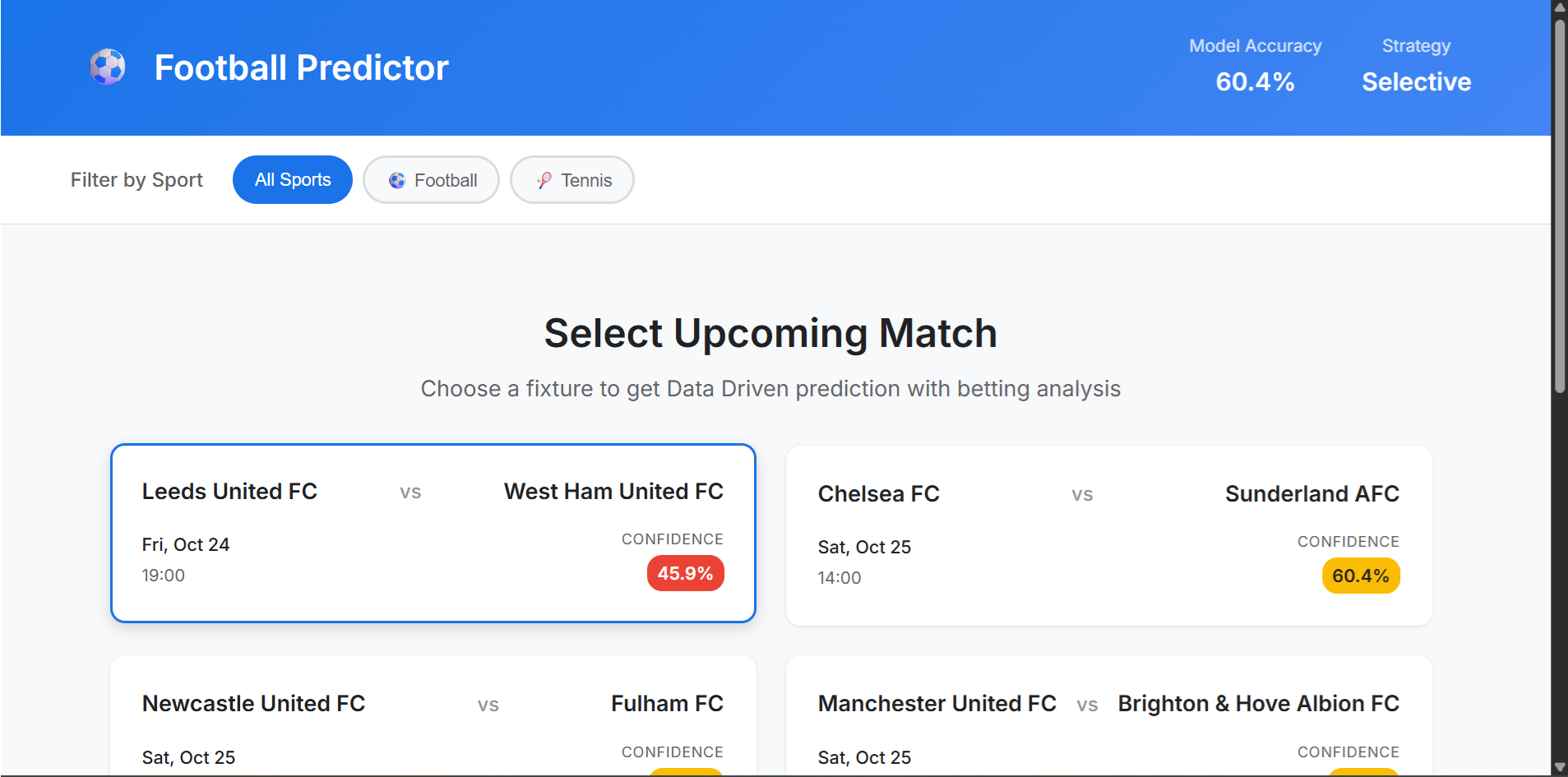 Footy Predictor landing page